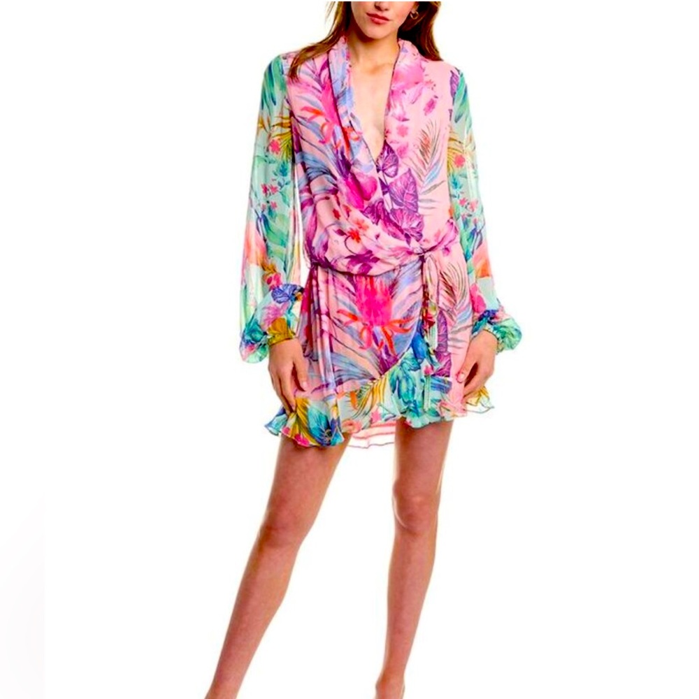 Rococo Sand Multicolor Tropical Print Chiffon Mini Dress